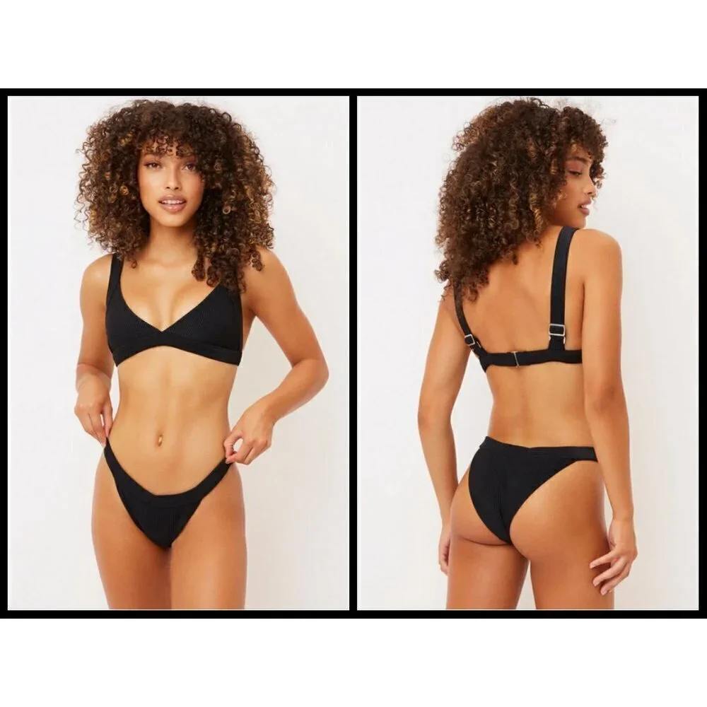 💕FRANKIE'S BIKINIS💕 Grace Cheeky Ribbed Bikini BOTTOM ~ Black XL NWT